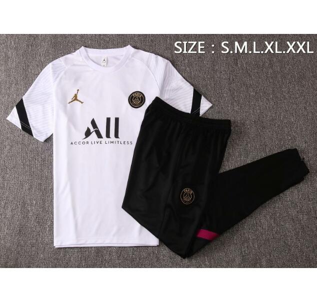 PSG AJ White Short Training Kit Shirt and Pants 2020/21